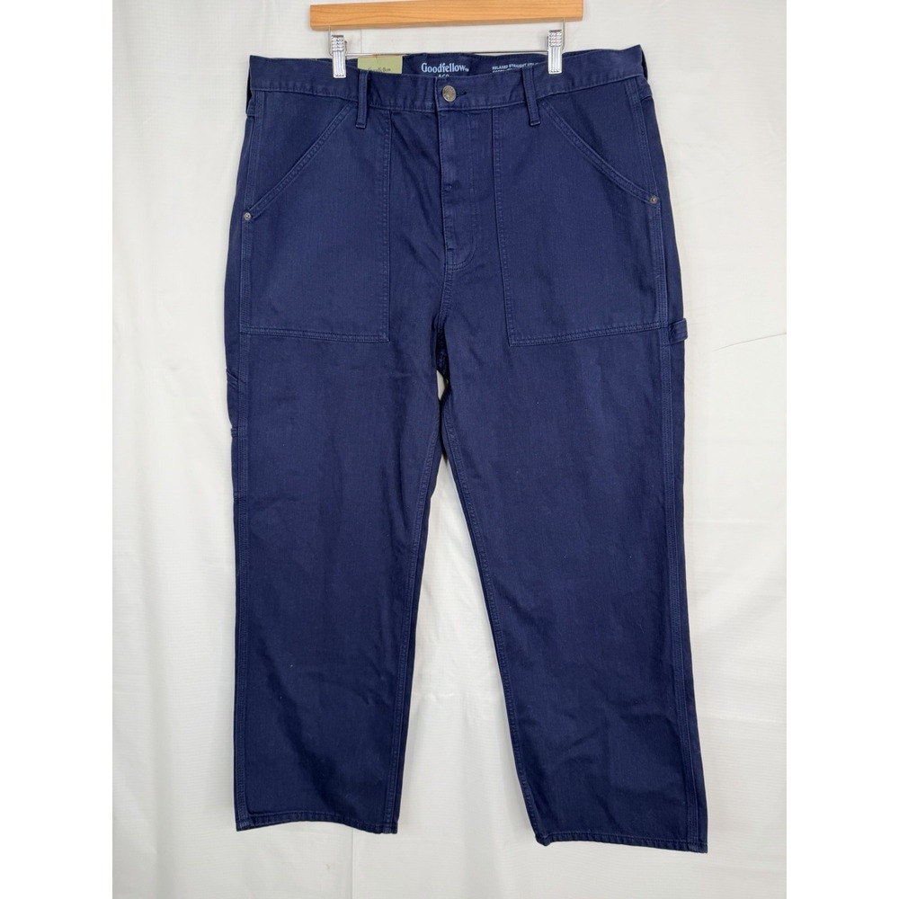 NWT‎ Goodfellow Relaxed Straight Utility Pants 40x32 Blue Cotton Workwear